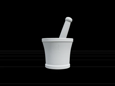 Large Cast-Iron Mortar and Pestle with Dried Herbs 3D Model