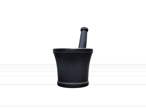 Large Cast-Iron Mortar and Pestle with Dried Herbs 3D Model