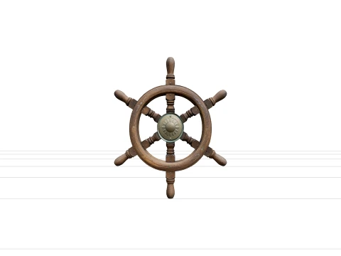 Ornate Ship Wheel Model Wooden Spokes Brass Hub Compass Rose 3D Model