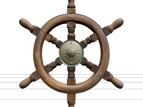 Verziertes Schiffsradmodell, Holzspeichen, Messingnabe, Kompassrose 3D Modell