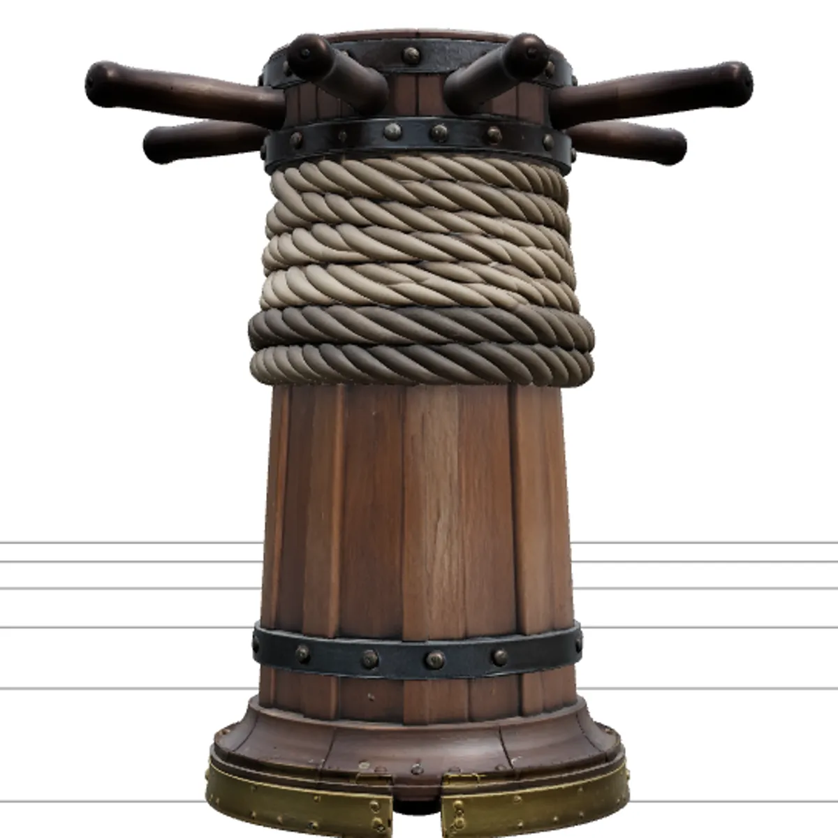 Ship Capstan Model Detailed Rope Iron Bands Brass Wear Plates 3D Model .c4d .max .obj .3ds .fbx .stl .blend 