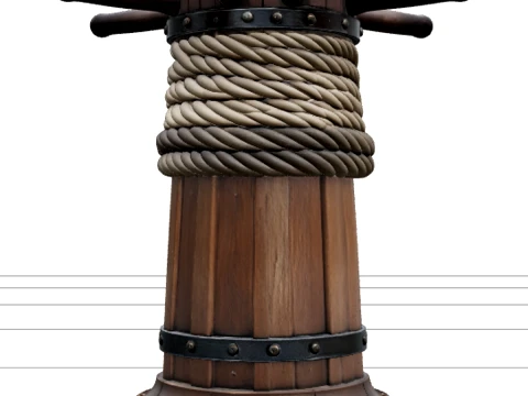 Ship Capstan Model Detailed Rope Iron Bands Brass Wear Plates 3D Model