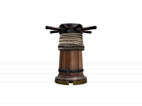 Ship Capstan Model Detailed Rope Iron Bands Brass Wear Plates 3D Model