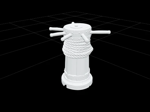 Ship Capstan Model Detailed Rope Iron Bands Brass Wear Plates 3D Model