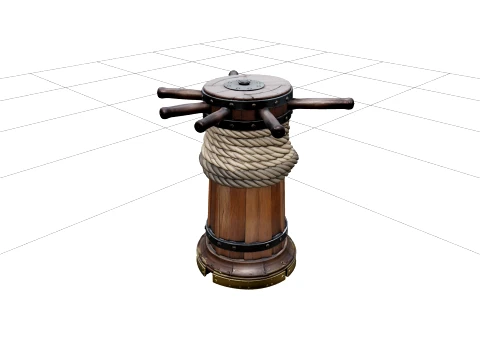 Ship Capstan Model Detailed Rope Iron Bands Brass Wear Plates 3D Model