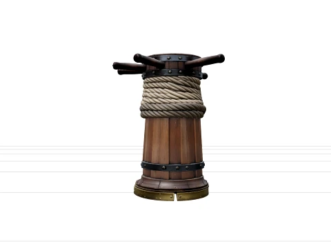 Ship Capstan Model Detailed Rope Iron Bands Brass Wear Plates 3D Model