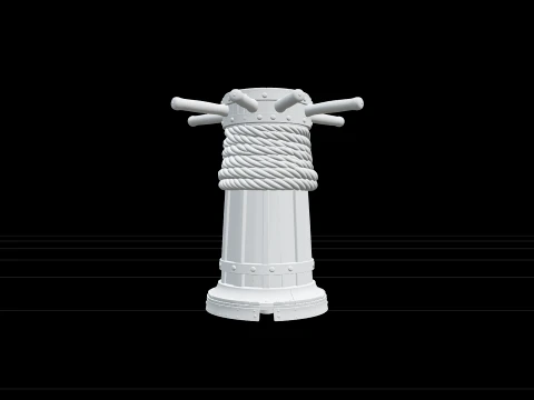 Ship Capstan Model Detailed Rope Iron Bands Brass Wear Plates 3D Model