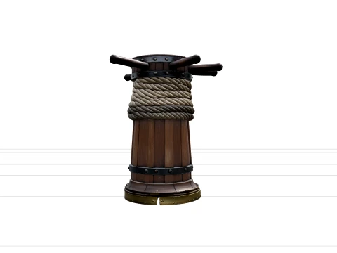 Ship Capstan Model Detailed Rope Iron Bands Brass Wear Plates 3D Model