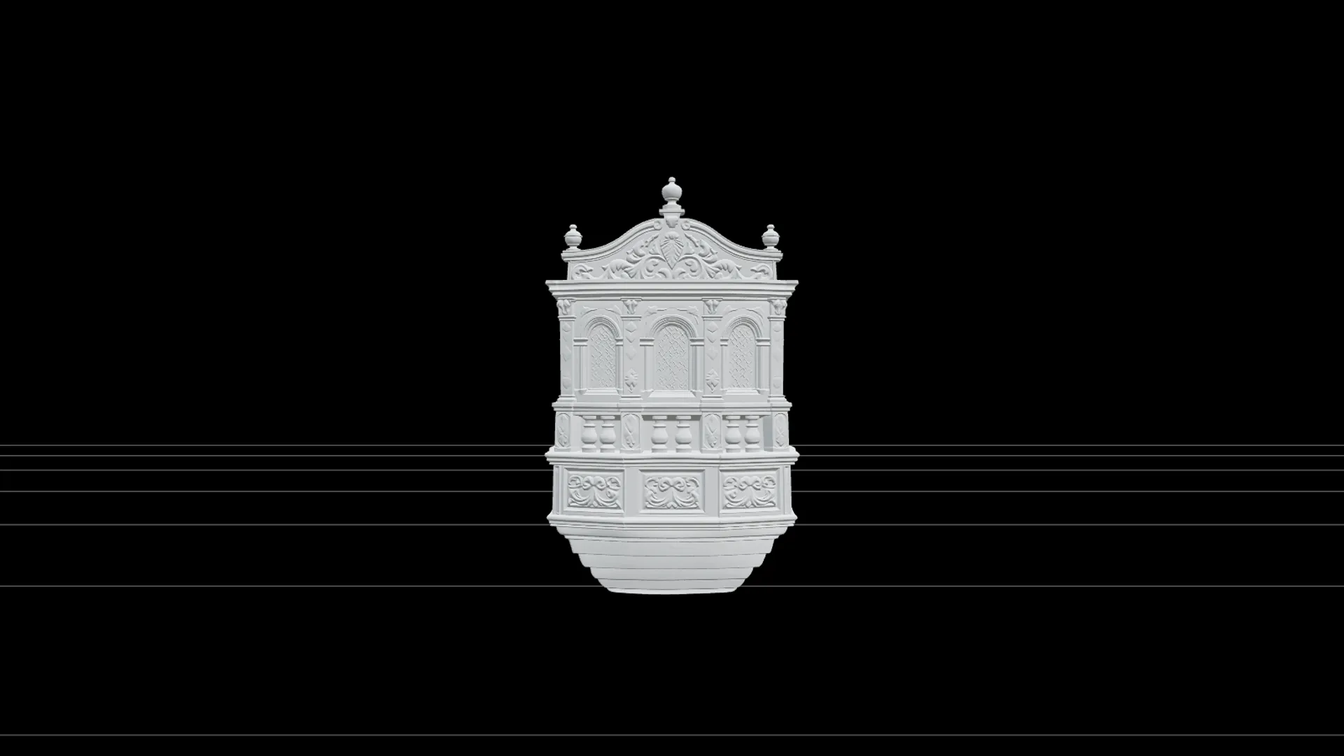 Galleon Stern Gallery Carved Wood Model with Leaded Glass 3D Model .c4d .max .obj .3ds .fbx .stl .blend 