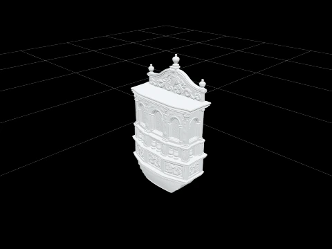 Galleon Stern Gallery Carved Wood Model with Leaded Glass 3D Model