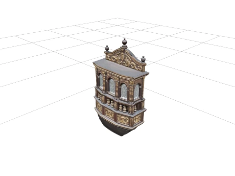 Galleon Stern Gallery Carved Wood Model with Leaded Glass 3D Model