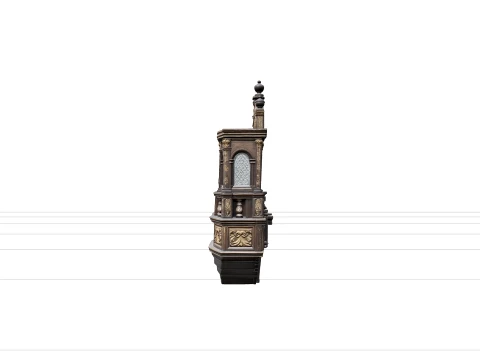 Galleon Stern Gallery Carved Wood Model with Leaded Glass 3D Model
