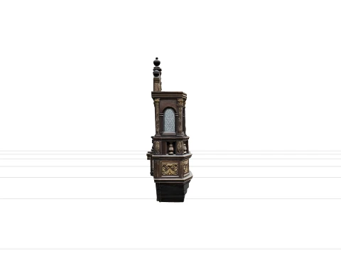 Galleon Stern Gallery Carved Wood Model with Leaded Glass 3D Model