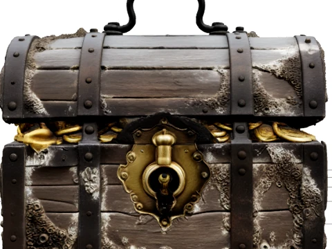 Coffre au trésor pirate modèle chêne bandes de fer serrure en laiton doré Modèle 3D
