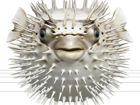 Modèle de poisson-globe Fugu gonflé, épines détaillées, nageoires, référence macro Modèle 3D