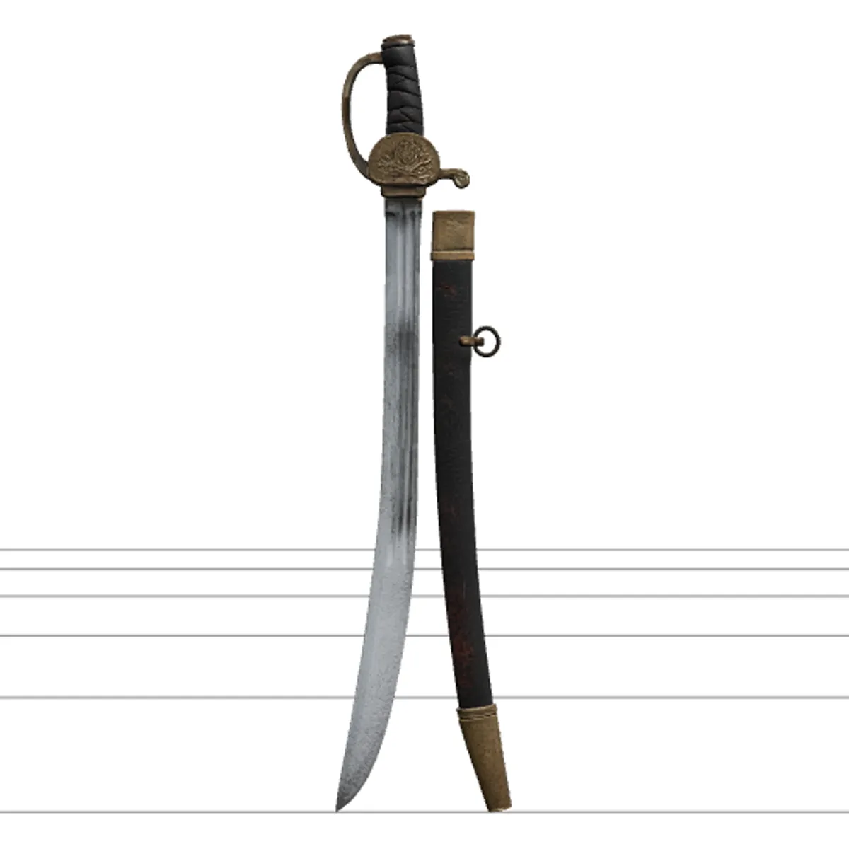 Pirate Cutlass Sword Model with Brass Guard and Leather Grip 3D Model .c4d .max .obj .3ds .fbx .stl .blend 