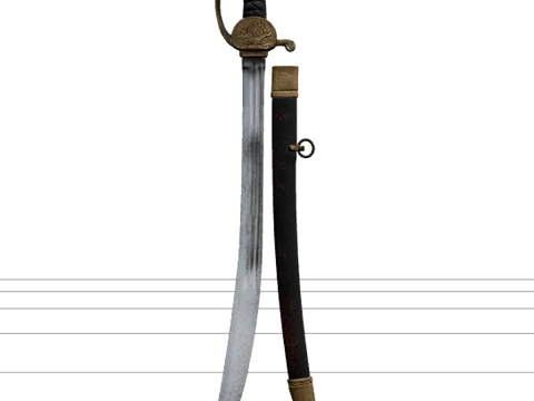 Pirate Cutlass Sword Model with Brass Guard and Leather Grip 3D Model