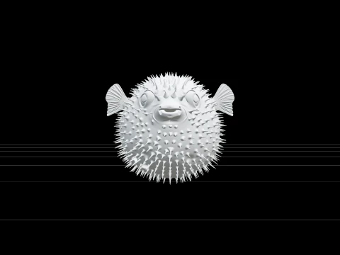 Modèle de poisson-globe avec épines fines et nageoires translucides Modèle 3D