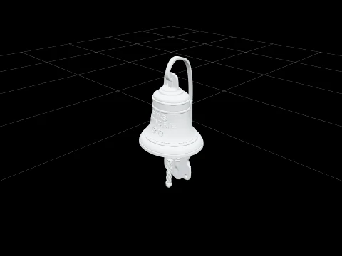 Cloche de navire en bronze poli avec support en fer, modèle actif Modèle 3D