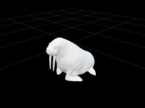 セイウチモデル アイボリー牙 しわのある肌 ひげ足ひれ 3Dモデル