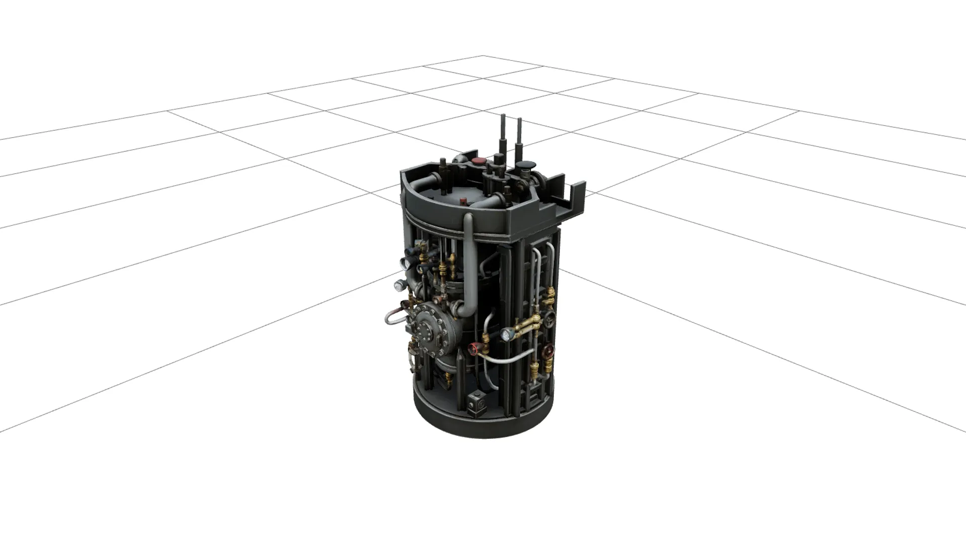 Submarine Reactor Steel Hull Model Piping Valves Shielding 3D Model .c4d .max .obj .3ds .fbx .stl .blend 