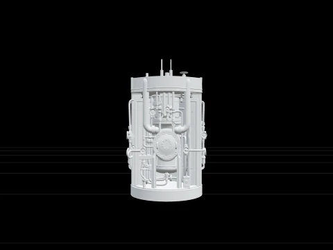 Submarine Reactor Steel Hull Model Piping Valves Shielding 3D Model