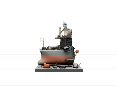 Massive Ship Breaking Yard Vessel Partially Dismantled Model 3D Model