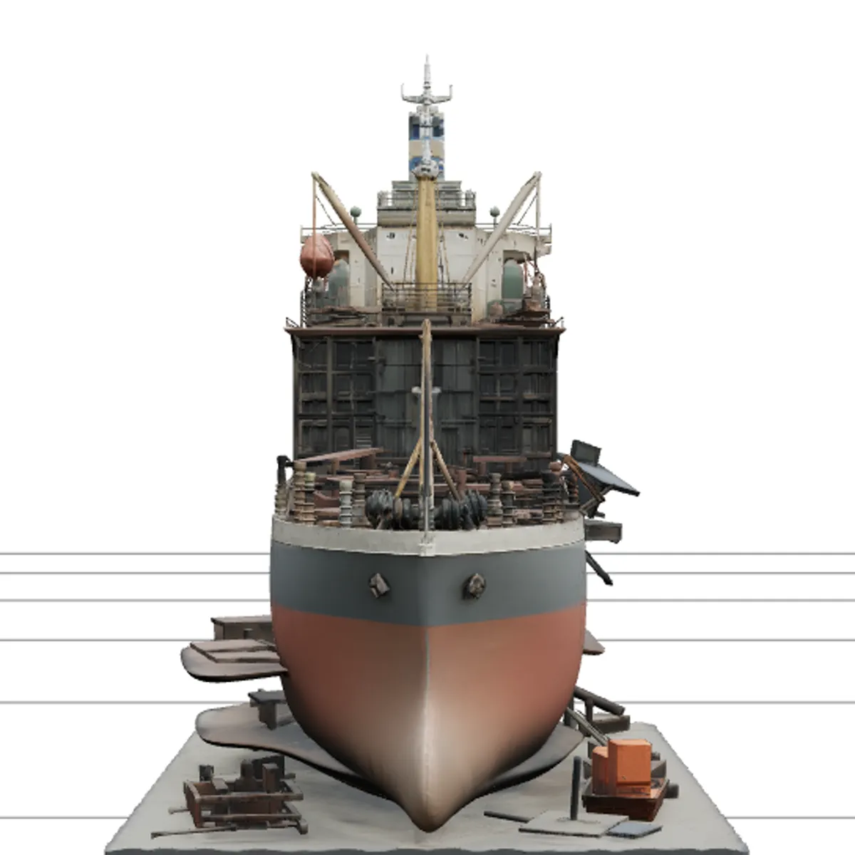 Massive Ship Breaking Yard Vessel Partially Dismantled Model 3D Model .c4d .max .obj .3ds .fbx .stl .blend
