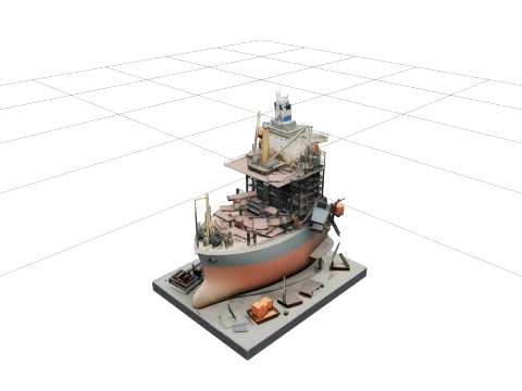 Massive Ship Breaking Yard Vessel Partially Dismantled Model 3D Model