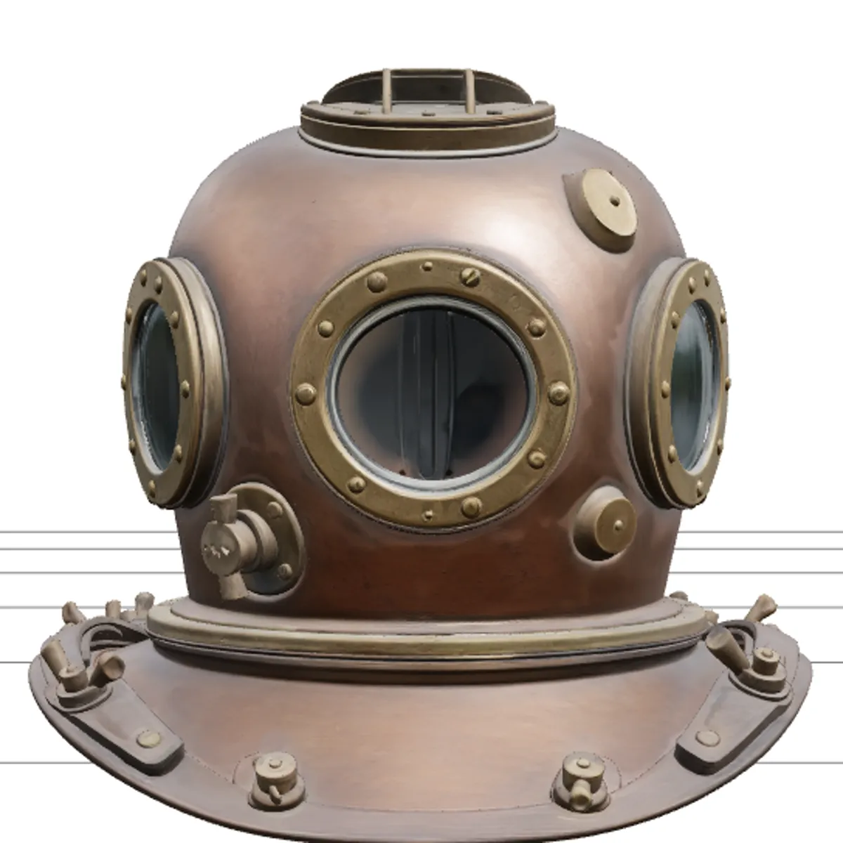 Vintage Copper Diving Helmet Detailed for Game Assets 3D Model .c4d .max .obj .3ds .fbx .stl .blend 