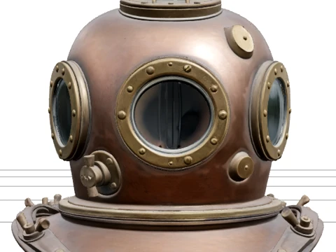 Vintage Copper Diving Helmet Detailed for Game Assets 3D Model
