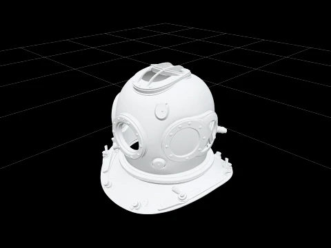 Vintage Copper Diving Helmet Detailed for Game Assets 3D Model