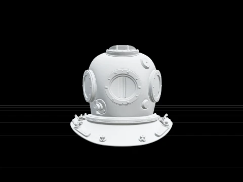 Vintage Copper Diving Helmet Detailed for Game Assets 3D Model