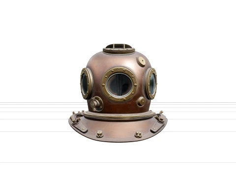 Vintage Copper Diving Helmet Detailed for Game Assets 3D Model