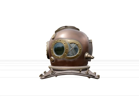 Vintage Copper Diving Helmet Detailed for Game Assets 3D Model