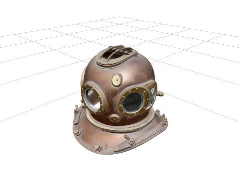 Vintage Copper Diving Helmet Detailed for Game Assets 3D Model