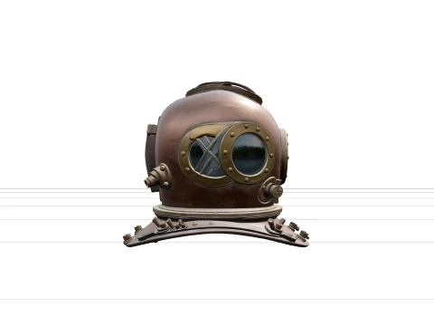 Vintage Copper Diving Helmet Detailed for Game Assets 3D Model
