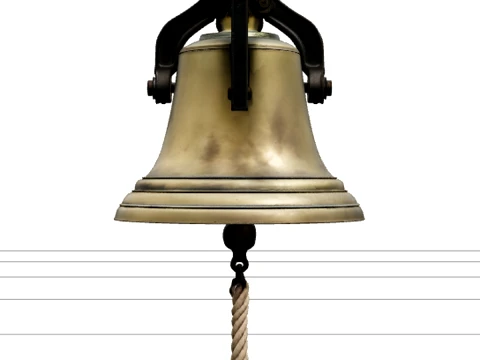 Brass Ship Bell Model Engraved Patina Iron Clapper Bracket 3D मॉडल