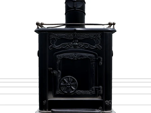 Ship Cast Iron Stove Model Metal Scrollwork Chimney Damper Modello 3D