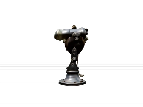 Whaling Harpoon Cannon Swivel Base Brass Model Wooden Stock 3D Model