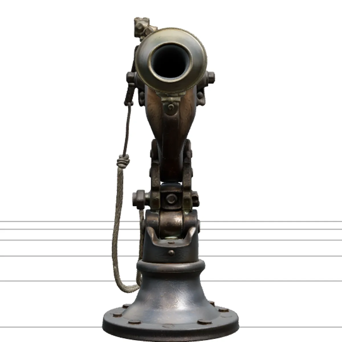 Whaling Harpoon Cannon Swivel Base Brass Model Wooden Stock 3D Model .c4d .max .obj .3ds .fbx .stl .blend 