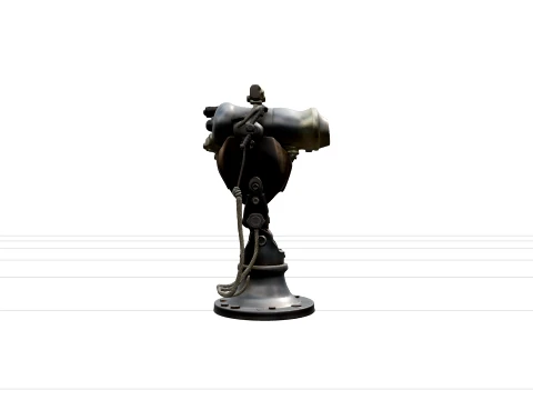 Whaling Harpoon Cannon Swivel Base Brass Model Wooden Stock 3D Model
