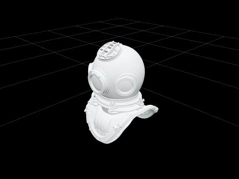 Mark V Brass Diver Helmet Model with Three Glass Viewports 3D Model