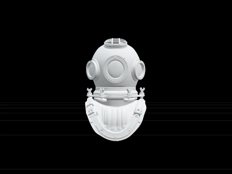 Mark V Brass Diver Helmet Model with Three Glass Viewports 3D Model