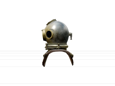 Mark V Brass Diver Helmet Model with Three Glass Viewports 3D Model