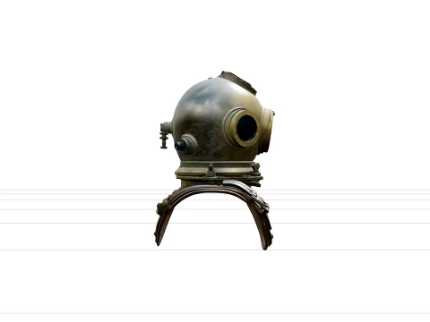 Mark V Brass Diver Helmet Model with Three Glass Viewports 3D Model