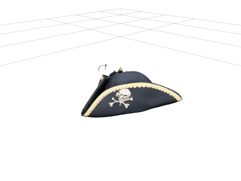 Pirate Tricorn Hat Model with Gold Ribbon Feather Brooch 3D Model