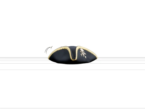 Pirate Tricorn Hat Model with Gold Ribbon Feather Brooch 3D Model