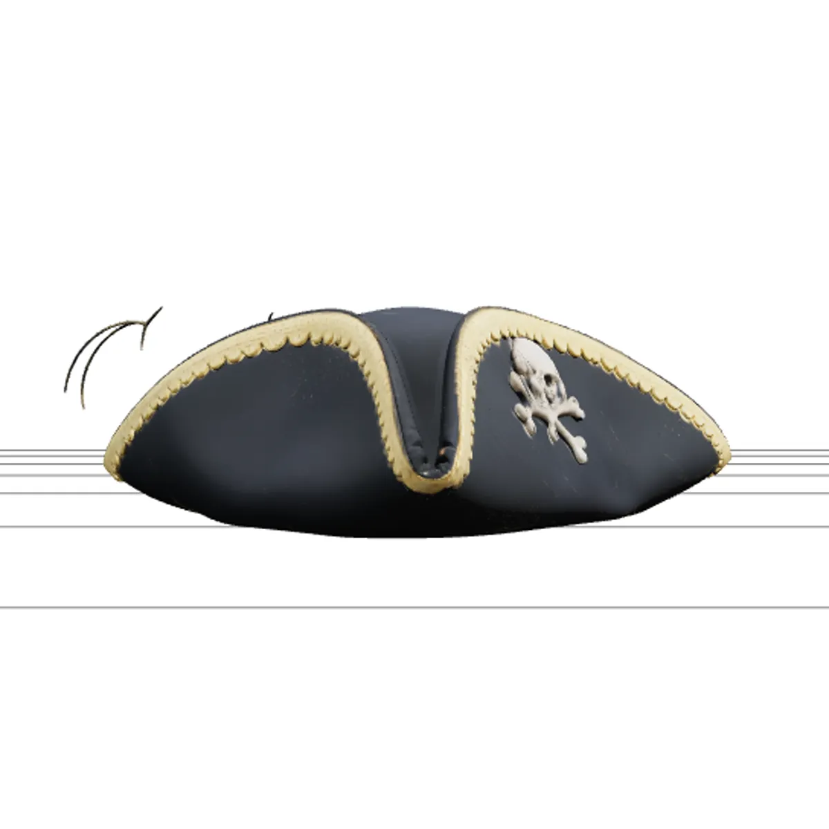 Pirate Tricorn Hat Model with Gold Ribbon Feather Brooch 3D Model .c4d .max .obj .3ds .fbx .stl .blend 