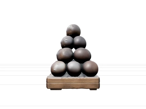 Iron Cannonball Pyramid Stack Model with Rustic Patina 3D Model